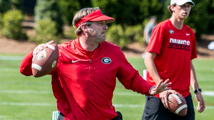 Georgia head coach Kirby Smart during the Bulldogs' spring practice Thursday, April 13, 2017, at Butts Mehre Heritage Hall in Athens.