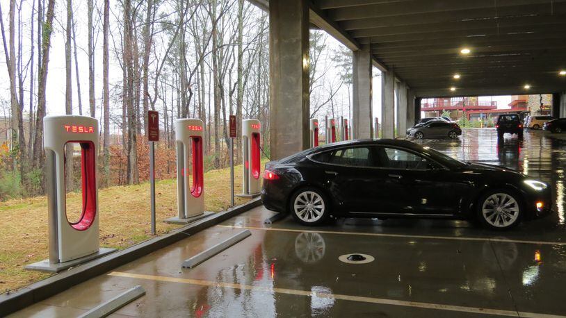 Peachtree Corners has worked together with Hubject to install a state-of-the-art electric vehicle fast-charging plaza capable of charging up to 16 vehicles simultaneously at Peachtree Corners Town Center.  (Courtesy City of Peachtree Corners)