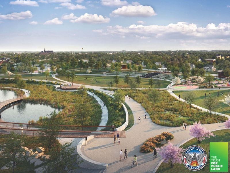 A rendering of the future Rodney Cook Sr. Park near Mercedes-Benz Stadium in Vine City. Conceptual rendering by HDR, Inc.