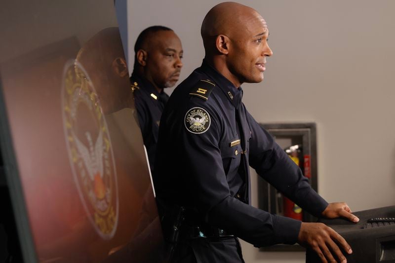 Atlanta Police Capt. Ralph Woolfolk speaks to the media about the city’s plans to handle gang and gun violence this summer on Thursday June 22, 2023. (Natrice Miller/natrice.miller@ajc.com)