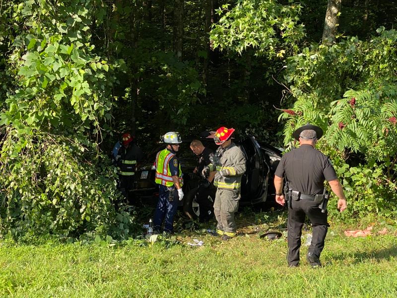 Witnesses said a GMC Terrain was in the far left lane before entering the grass median. The SUV traveled parallel to the interstate for 600 feet before entering the woods and hitting a tree, a Cherokee County Sheriff's Office spokesman said.