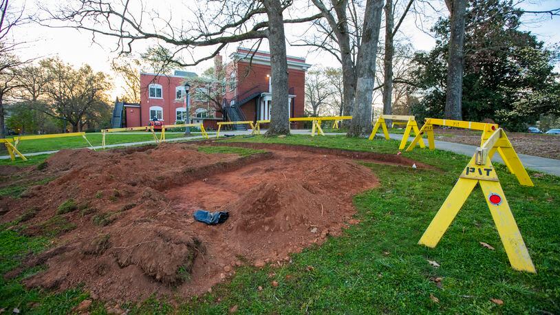 The dug-out plot of land on the  campus of the University of West Georgia is where recent archaeological tests suggest slaves from a former plantation might be buried. If true, UWG will be added to a long list of colleges and communities challenged with questions on how to deal with newly discovered remains of former slaves and Reconstruction-era African Americans. (Steven Broome/ UWG Photographer)