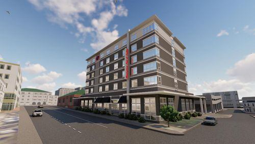 Artist rendering of the new Hampton Inn & Suites by Hilton in downtown Decatur, slated to open in November or December. Courtesy of EMJ Corporation.