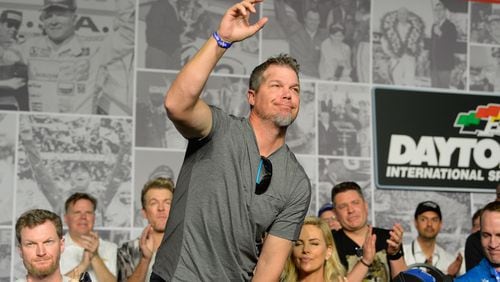 Chipper Jones takes his bow during the pre-race drivers meeting at Daytona. (Robert Laberge/Getty Images)