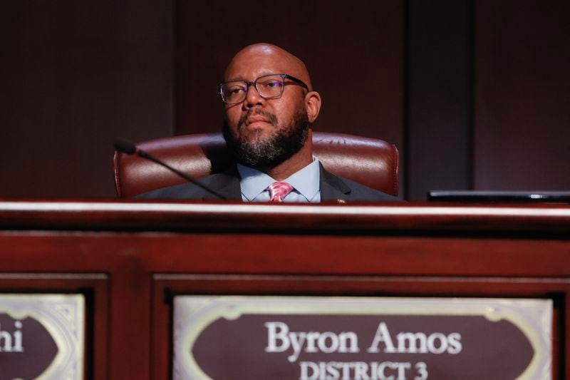 Council member Byron Amos shown during a city council meeting on Monday April 17, 2023. (Natrice Miller/natrice.miller@ajc.com)