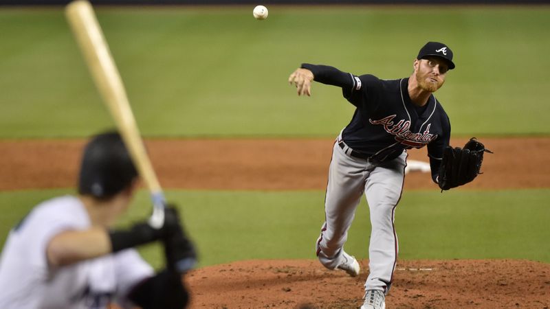 Braves starter Mike Foltynewicz throws a pitch during the third inning against the Miami Marlins Aug. 11, 2019, at Marlins Park in Miami.
