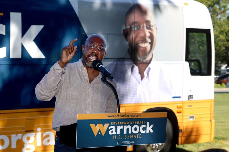Democratic U.S. Sen. Raphael Warnock will be campaigning in Norcross today. (Jason Getz / AJC)