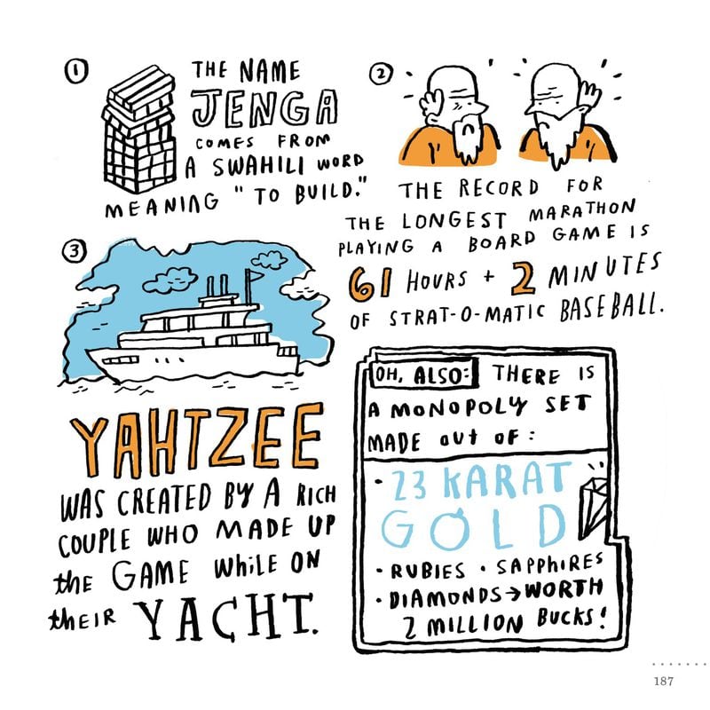 You’ll never look at a Yahtzee board the same way again after reading Mike Lowery’s “Random Illustrated Facts.” CONTRIBUTED BY WORKMAN PRESS