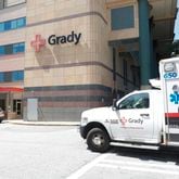 Two women injured in last week's Midtown shooting remain at Grady Memorial Hospital.  (Natrice Miller/natrice.miller@ajc.com)