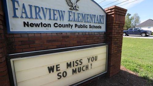The Fairview Elementary School sign in Newton County says it all as Georgia Governor Brian Kemp annouces the state is closing schools for the rest of the year on Wednesday, April 1, 2020, in Covington.    Curtis Compton ccompton@ajc.com