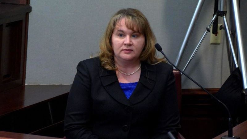 Kasey Wilson, a forensic toxicologist with the state crime lab, testifies during the murder trial of Justin Ross Harris at the Glynn County Courthouse in Brunswick, Ga., on Tuesday, Oct. 18, 2016. (screen capture via WSB-TV)