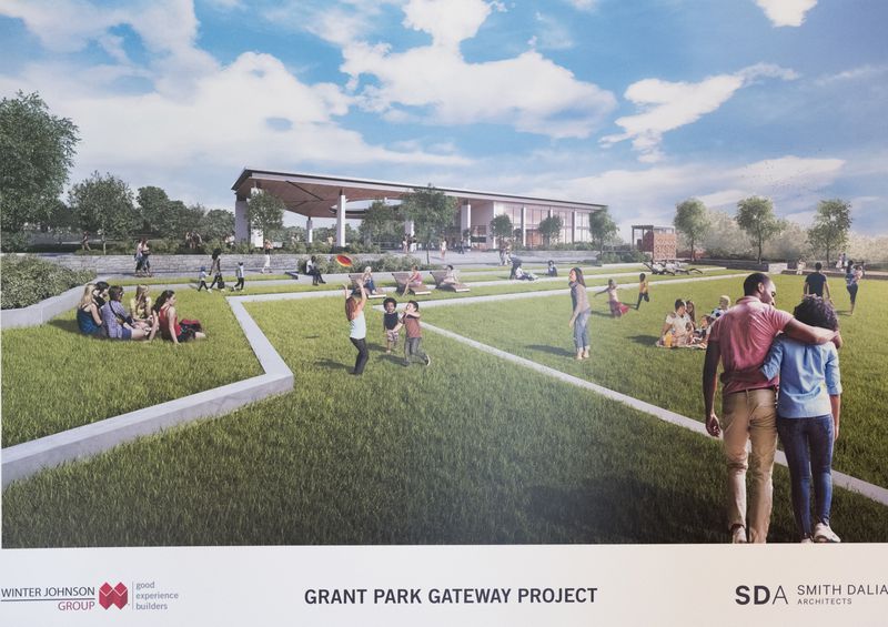 Rendering of the greenspace atop a $48 million parking garage set for Grant Park. The greenspace is part of the  Gateway Project Mayor Kasim Reed announced Tuesday, which will also include a sit-down restaurant.