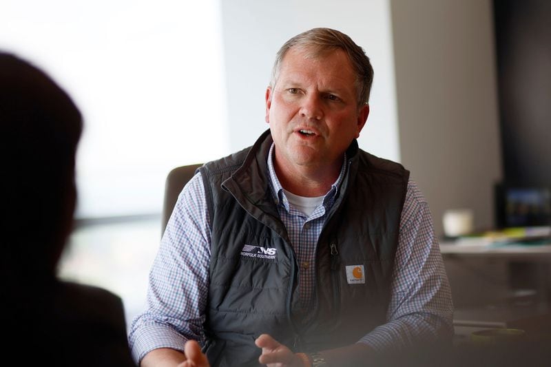 Norfolk Southern CEO Alan Shaw answers questions during an interview at Norfolk Headquarters in Atlanta on Tuesday, April 4, 2023. (Miguel Martinez/The Atlanta Journal-Constitution/TNS)