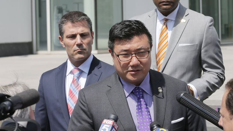 U.S. Attorney Byung J. “BJay” Pak, center, said his office has been operating at about 60 percent capacity since the federal government shutdown. BOB ANDRES /BANDRES@AJC.COM