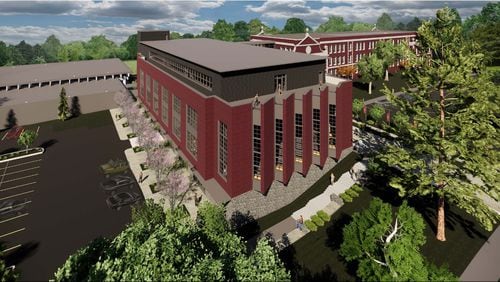 A preliminary rendering dated May 24, 2019, of the Grady High School addition and renovation project, as shown from the west side.  Rendering by  Cooper Carry, Inc.