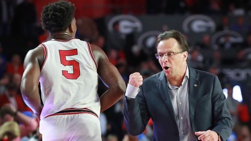 Georgia head coach Tom Crean urges Anthony Edwards and his team against Kentucky in a NCAA college basketball game on Tuesday, January 7, 2020, in Athens.  Curtis Compton ccompton@ajc.com