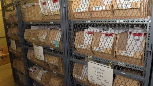 July 28, 2016 DECATUR Rape kits are shown in the secure vault at the Georgia Bureau of Investigation Thursday, July 28, 2016. After state law changed July 1 to require hospitals and law enforcement agencies to account for rape kits they still had, the Georgia Bureau of Investigation got a stunning call from Children’s Healthcare of Atlanta. There were 205 rape kits from examinations of children at its three hospitals since 2006 that had never been picked up by law enforcement and taken to the state Crime Lab to be analyzed. KENT D. JOHNSON/KDJOHNSON@AJC.COM