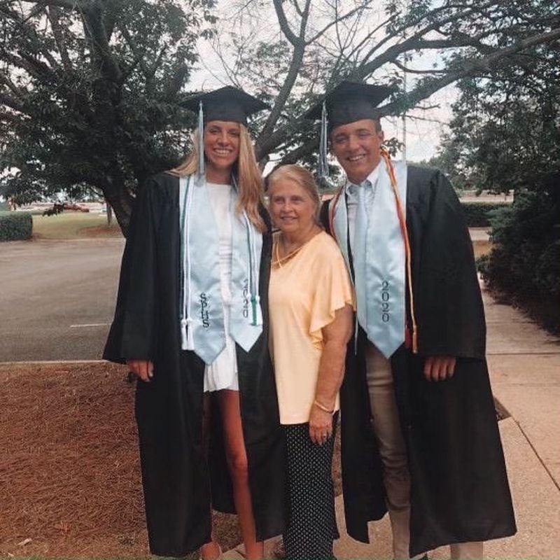 Georgia women's basketball player Sarah Ashlee Barker (left) with her grandmother Phyllis DiGiovanna and her brother Harrison at her high school graduation.