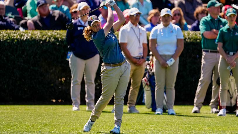 Mary Miller, who competed in the girls 14-15 division, drives during the Drive, Chip & Putt National Finals on April 3 at Augusta National Golf Club.
