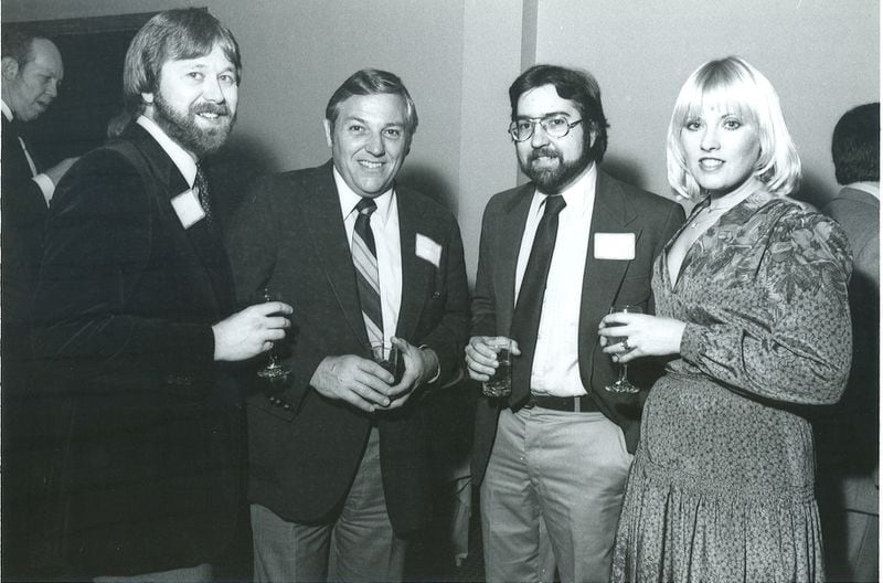 Writer Bill King (second from right) is seen in his rock critic days with (from left) Capricorn Records’ Mark Pucci, Dick Meeder of 96 Rock and Pat Pucci. (Courtesy of Rick Diamond Photography)