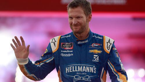 RICHMOND, VA - SEPTEMBER 21:  Dale Earnhardt Jr, driver of the #88 Hellmann's Camaro Chevrolet, is introduced prior to the NASCAR Xfinity Series Go Bowling 250 at Richmond Raceway on September 21, 2018 in Richmond, Virginia.  (Photo by Sean Gardner/Getty Images)