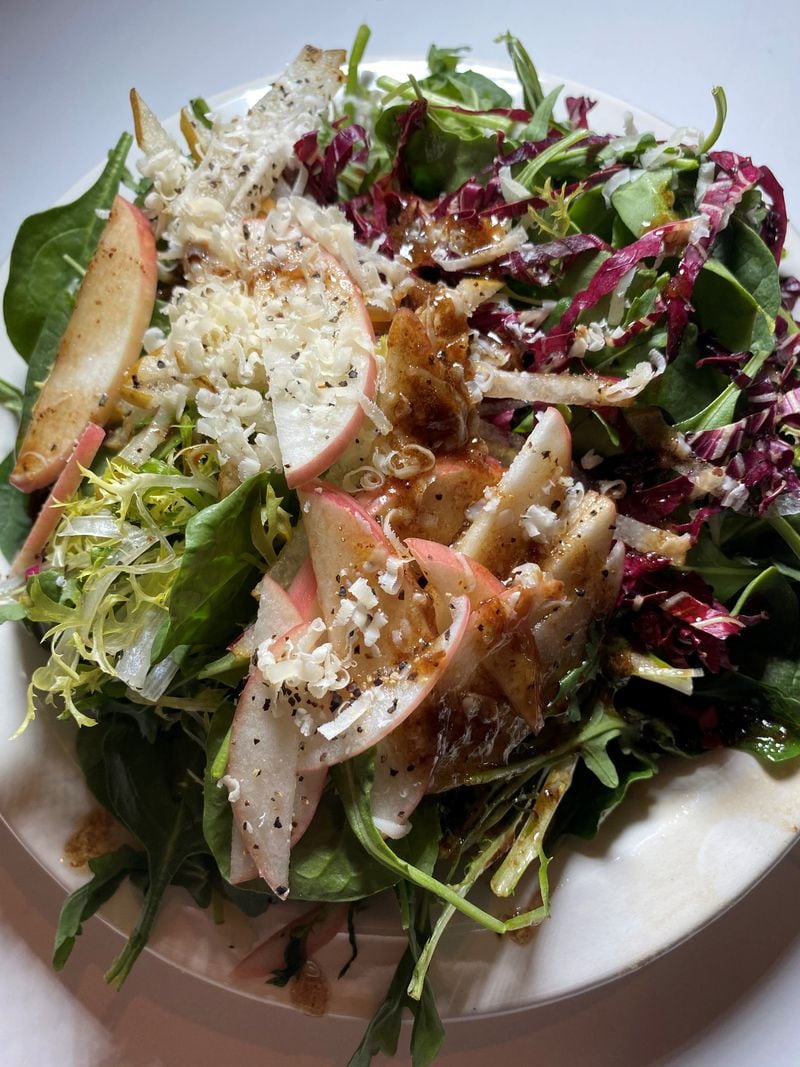 Dive Salad with apples, aged Parmesan and balsamic dressing. (Bob Townsend for The Atlanta Journal-Constitution)