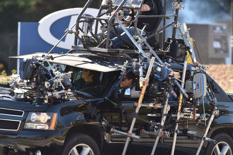 Look at this rig! Driving scenes in movies involve way more gadgetry than actual driving. AJC photos: Brant Sanderlin