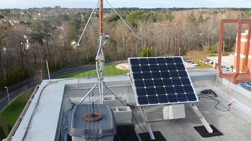 A solar-powered sensor will be installed on the roof of North Fayette Elementary School as part of Georgia Tech’s North Georgia Lightning Mapping Array. Courtesy Georgia Tech Research Institute