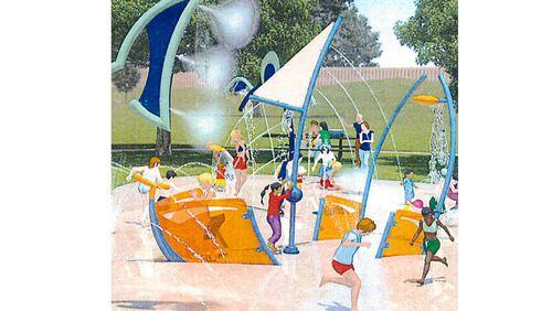 This rendering shows what the splash pad at Swift-Cantrell Park in Kennesaw will look like once it's completed.