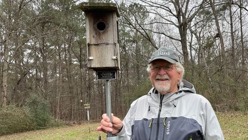 Jim Bearden's interest grew into a passion founding the bluebird project and trail at Green Meadows Preserve in Marietta. The 31 nest boxes and 10 feed stations are sponsored and are located throughout the 2.3 mile trail.