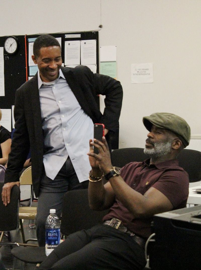 Director Charles Randolph-Wright and BeBe Winans watch rehearsal at the Alliance Theatre. Photo: Melissa Ruggieri/AJC.