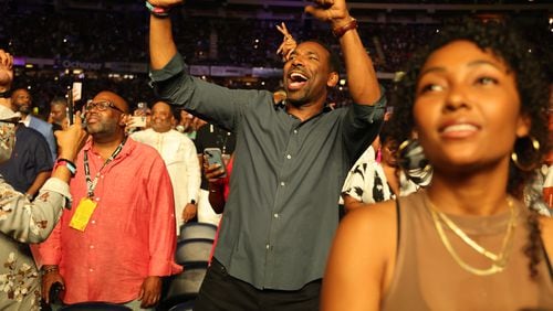Atlanta Mayor Andre Dickens enjoys music producer Jermaine Dupri's "The South Got Something to Say" show at the Caesars Superdome in New Orleans on July 1, 2023. The Essence Festival celebrated its 29th year, and the 50th anniversary of hip-hop. (TYSON HORNE / TYSON.HORNE@AJC.COM)