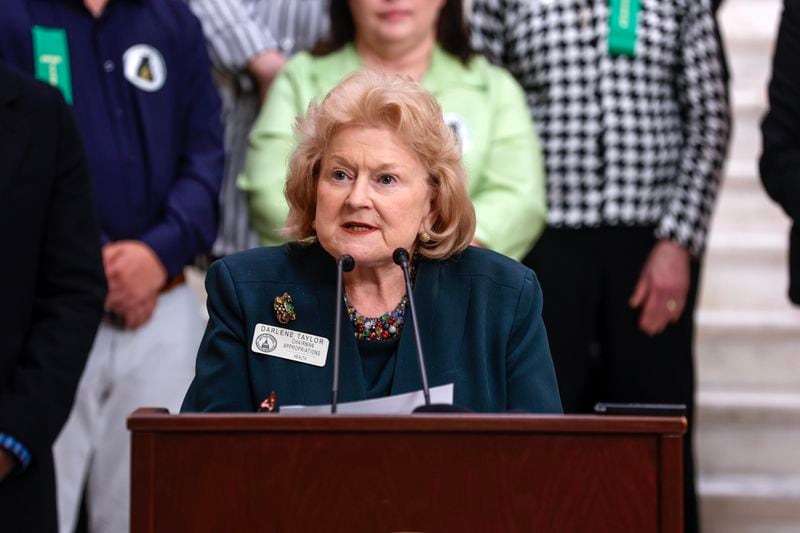Rep. Darlene Taylor, R-Thomasville, speaks in support of House Bill 71 on Monday, Jan. 29, 2024. The legislation, also known at the Okefenokee Protection Act, would protect the wildlife refuge from the construction of a titanium mine. (Natrice Miller/Natrice.miller@ajc.com)