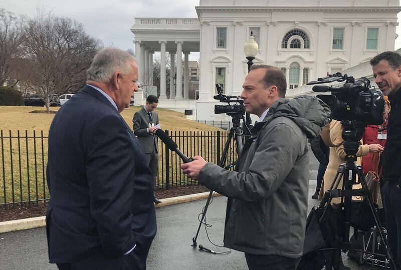 Georgia House Speaker David Ralston is interviewed by Justin Gray of Cox Media Group's Washington News bureau outside the West Wing of the White House on Monday, Feb. 12, 2018. Photo credit: Office of the Georgia Speaker of the House.