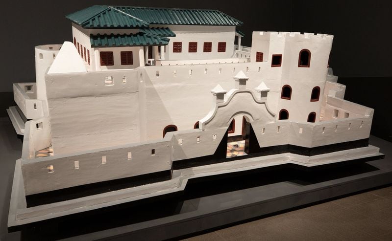 A sculpture by Ghanaian fantasy coffin maker Paa Joe. This is a replica of Fort St. Sebastian where thousands of enslaved Africans were held before they were shipped off to the Americas and the Caribbean in the transatlantic slave trade. The replica is part of the High Museum’s new exhibition “Paa Joe: Gates of No Return.” The show was temporarily closed because of the COVID-19 pandemic. (Photo: Courtesy of the Jack Shainman Gallery)