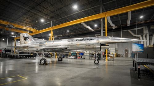 Hermeus on Thursday, March 28, 2024 unveiled its Quarterhorse Mk 1 aircraft at its facilities in Doraville, Georgia. Source: Hermeus