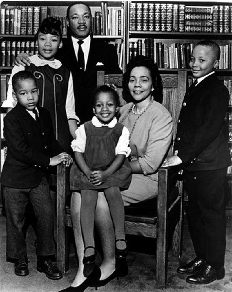 When he wasn't part of the civil rights struggle, Martin Luther King Jr. was a family man. He's seen here with his wife, Coretta, and four children (from left to right) Dexter, Yolanda, Bernice and Martin Luther King III. (AJC file photo)