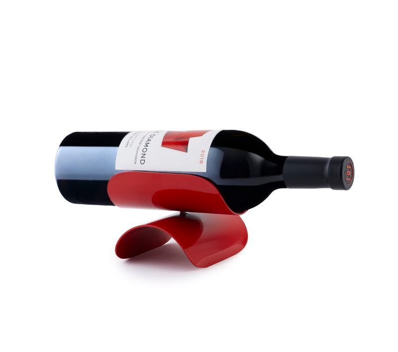 A ruby red wine holder is a statement and functional piece.