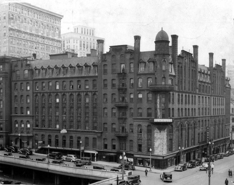The second Kimball House hotel was built in 1885, with seven floors and 357 hotel rooms. It's shown here sometime in the 1930s. (File)