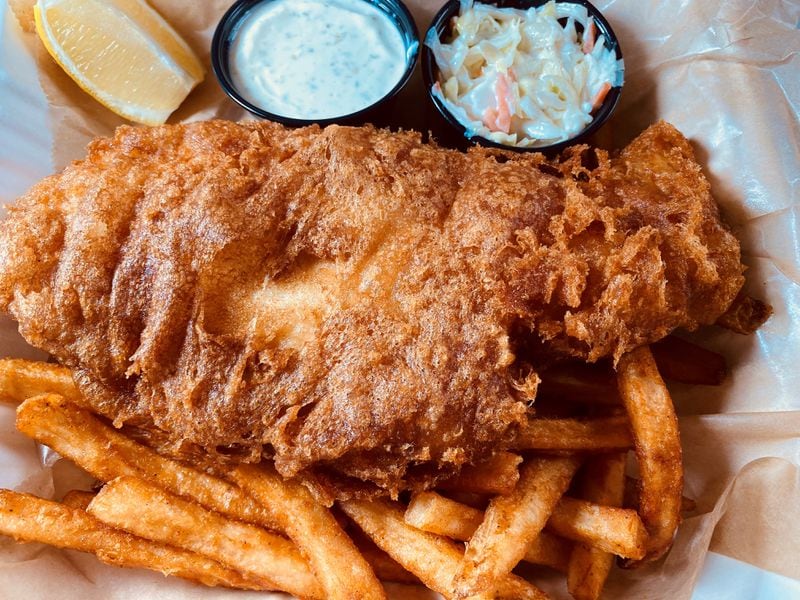 Wheelhouse beer battered fish and chips with slaw and tartar sauce. 
Bob Townsend for the Atlanta Journal-Constitution.