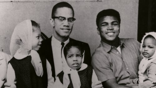 "Blood Brothers: Malcolm X & Muhammad Ali." Malcolm X (left) and Muhummad Ali with their daughters. COURTESY OF NETFLIX © 2021