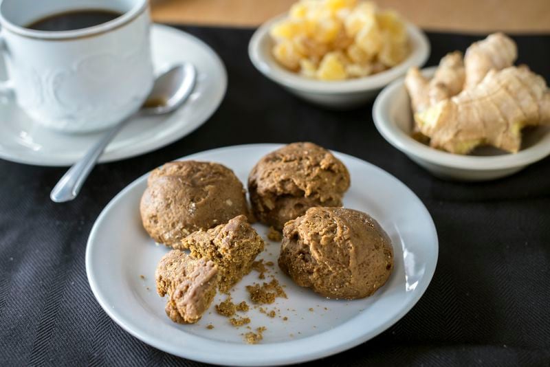 Belinda Baptiste, owner of Unforgettable Bakery and Café, creates items such as Bon Bon Sirop, the brown cookie traditionally made with dark sugar cane syrup that tastes a bit like gingerbread. (Stephen B. Morton for The Atlanta Journal-Constitution)