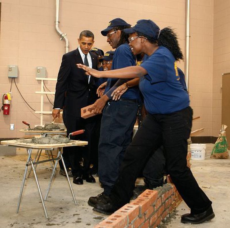 Then-President Barack Obama toured the Youth Build Program at Savannah Technical College during a 2010 visit. The college is one of five Technical College System of Georgia schools participating in a new program to help adults get a high school certification. AP FILE PHOTO.