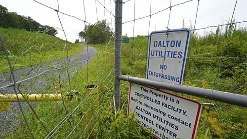 Picture shows an entrance to Dalton Utilities’ land application site in Chatsworth on Tuesday, August 23, 2022. (Hyosub Shin / Hyosub.Shin@ajc.com)