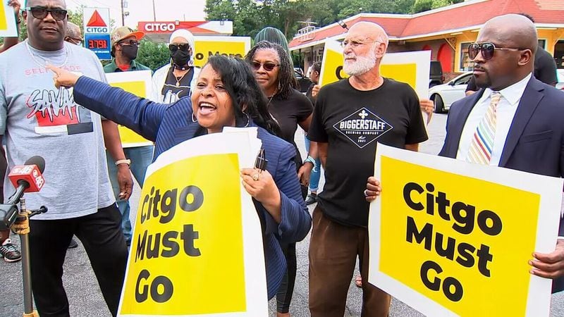 Councilwoman Andrea Boone rallies her constituents during a protest against a gas station in her neighborhood on Wednesday. Boone testified in court Thursday morning.