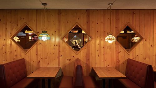 You can feel nice and snug amid Lloyd's walls of knotty pine.