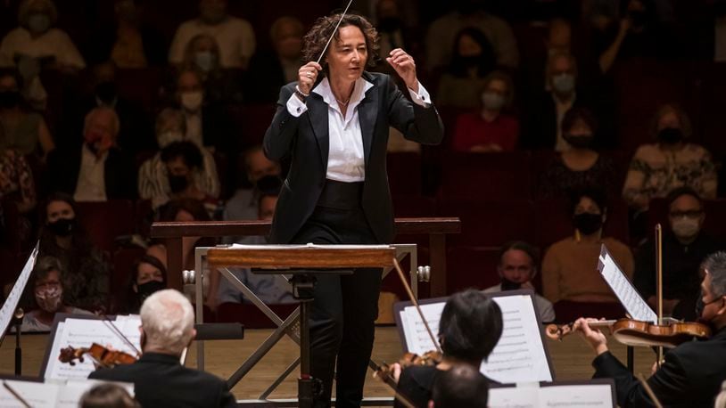Nathalie Stutzmann conducts the Atlanta Symphony Orchestra on Oct. 13, 2021, the same day she was announced as the orchestra's next music director.