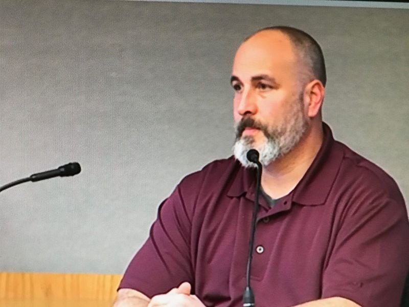 Former Gwinnett County police Sgt. Michael Bongiovanni testifies in court at the trial of former officer Robert McDonald. (Video feed from trial.)