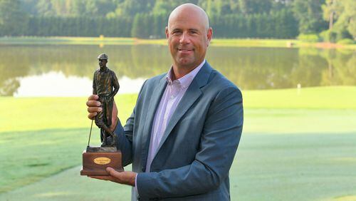 Stewart Cink displays his Stewart Cink Award at his home course, East Lake Golf Club. (PGA Tour photo)