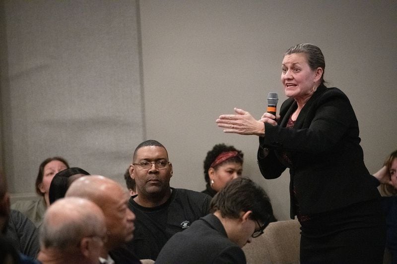 Attorney Cindi Yeager, speaks about her insights having been a part of the justice system during a town hall meeting at Life Church in Marietta to discuss the conditions at the Cobb County Detention Center Monday, Dec. 9, 2019 PHOTO BY ELISSA BENZIE